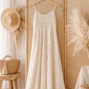 Zara Floral Lace Ivory Maxi Dress Boho Summer Bridal Dress Size L